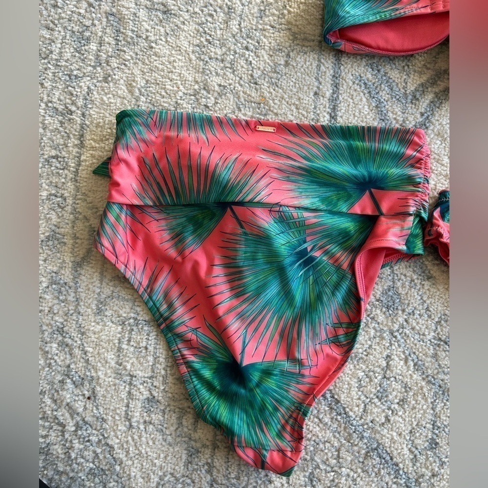 Victorias Secret 3 piece Swim Wear bikini Pink Palm Trees Small Top Large Bottom - Picture 3 of 9